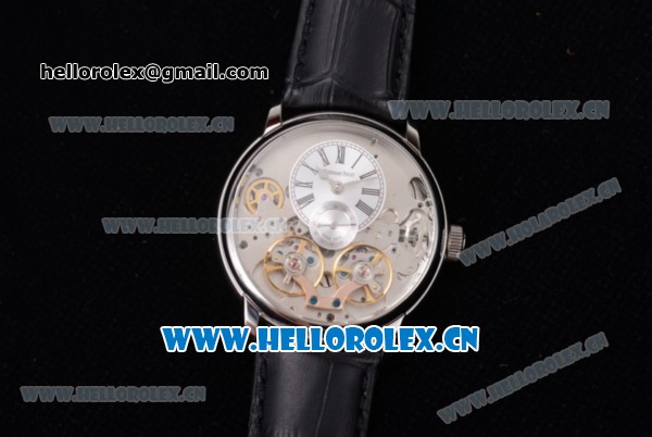 Audemars Piguet Jules Audemars Skeleton Tourbillon Asia ST25 Automatic Steel Case Silver Dial Roman Numeral Markers and Black Leather Strap - Click Image to Close